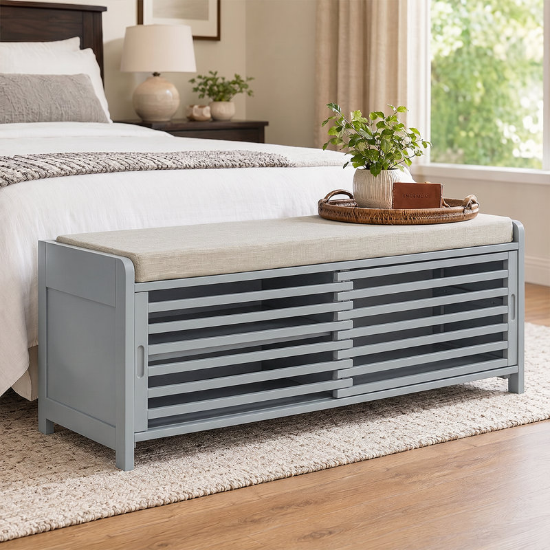Banc de rangement rustique avec coussin pour porte d'entrée pour chaussures et accessoires, Gris