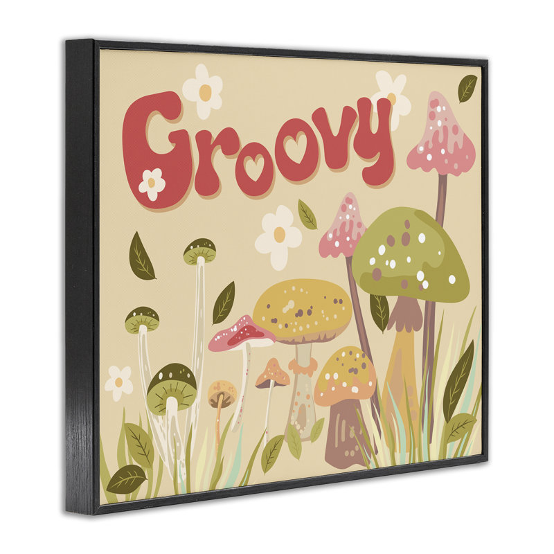 Groovy Botanical Mushroom Art par Diane Labombarbe bg-153, Giclée encadrée noir minuit, H 11 po x l 14 po