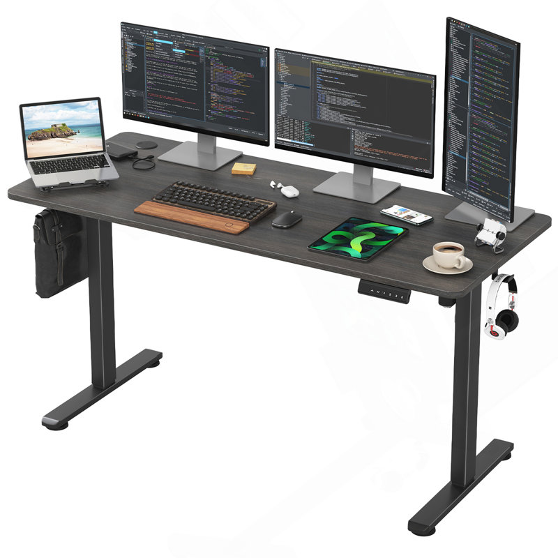 Bureau de travail électrique à hauteur réglable, Gris