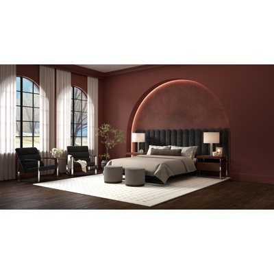 Panneaux muraux de tête de lit festonnés VANT, panneaux décoratifs verticaux rembourrés, beige Boucle, taille Cal-King, ensemble de 10