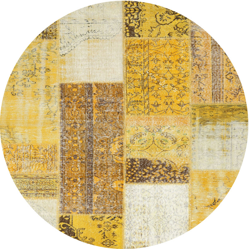 Tapis contemporain jaune / gris, Rond 3 pi