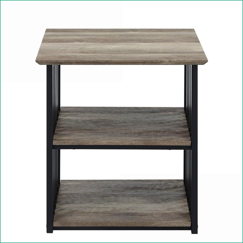 Zudora Antique Oak &amp; Black Industrial Nightstand with 2 Open Compartments