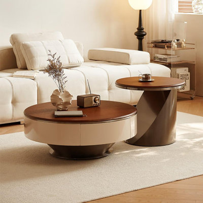 Walnut color round end table combination