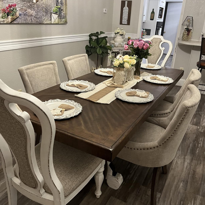Thickened Fabric Upholstered Wooden Nailhead Dining Chair（Set of 4）, Beige