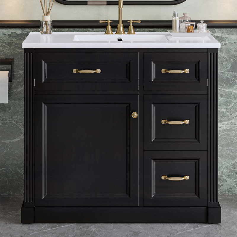 Meuble-lavabo 36 po avec lavabo, tiroirs à fermeture en douceur, tablette réglable, Noir