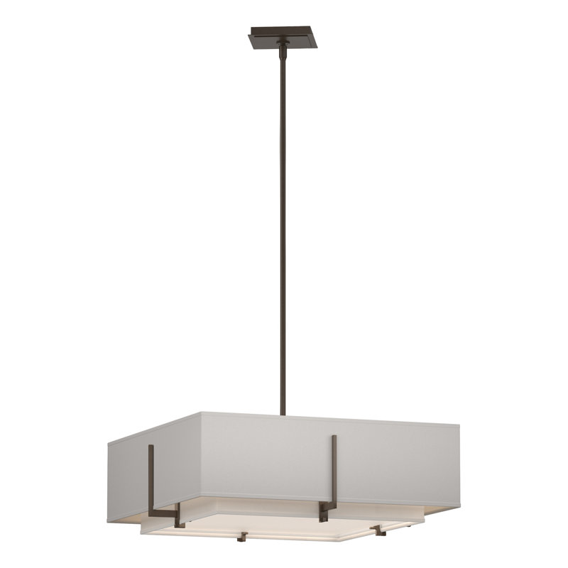 Exos 4 - Light Unique Square Pendant, Flax Shade, Bronze, Medium