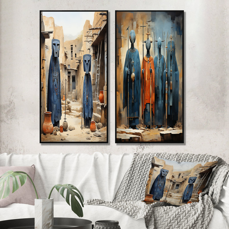 "Tribus d'Afrique Dogon au Mali", 2 pièces sur toile, Cadre noir, H 20 po x l 24 po