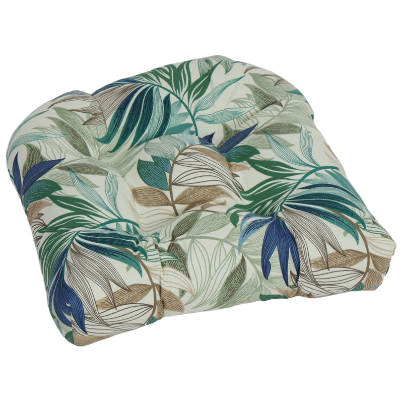 Coussin de chaise d'extérieur à dossier arrondi 19 pouces, Brun clair / vert / floral chambray oasis