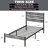 Bed Frame with Charging Station, LED Light Metal Bed Frame with Wooden Headboard, No Box Spring Required, No Noise, Easy Assembly-323463824-323463830