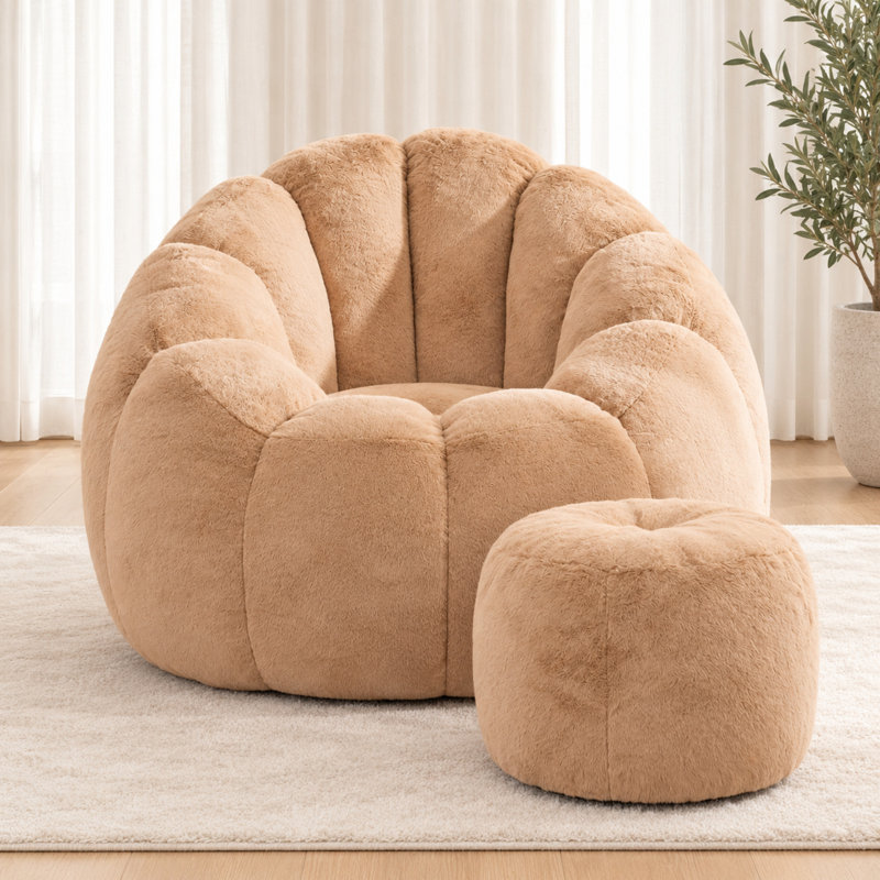 Fauteuil à billes avec coussin de compression 40 po Compression, Velours kaki