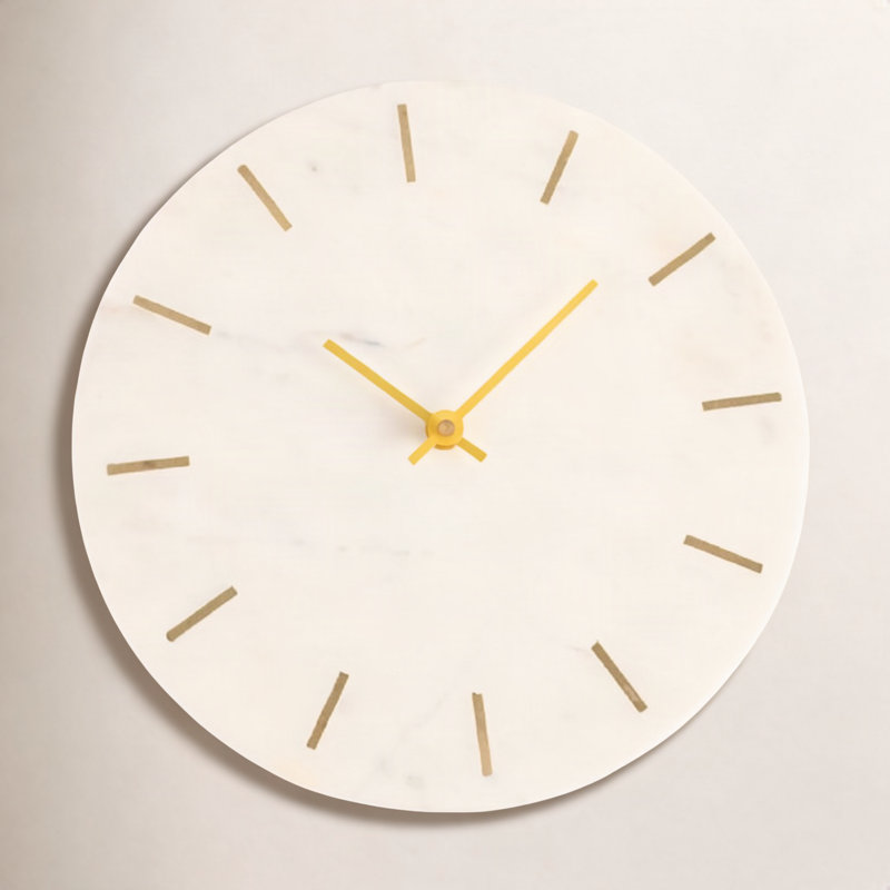 Reese White Marble Wall Clock with Gold Inlay