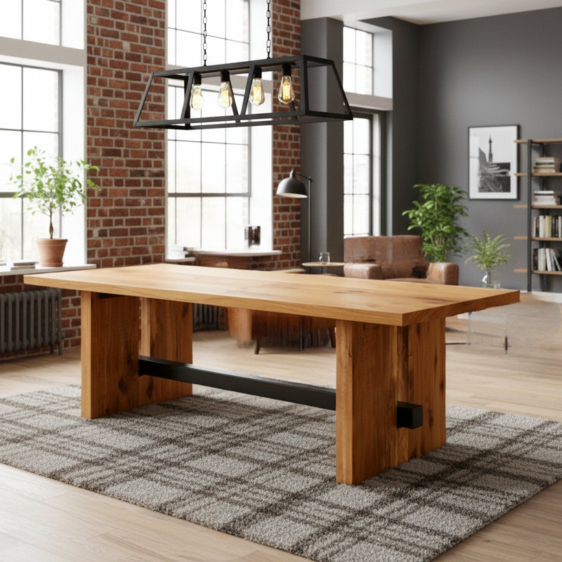 Grande table de salle à manger rectangulaire en bois massif pour 8 personnes, 29.53"H x 110.2"L x 47.24"W