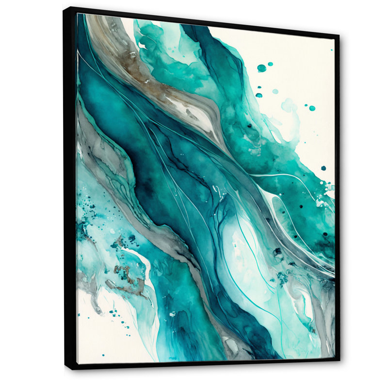 Turquoise Waves in Paradise V - reproduction sur toile, H 32 po x l 16 po x P 1 po, Toile à cadre flottant noir