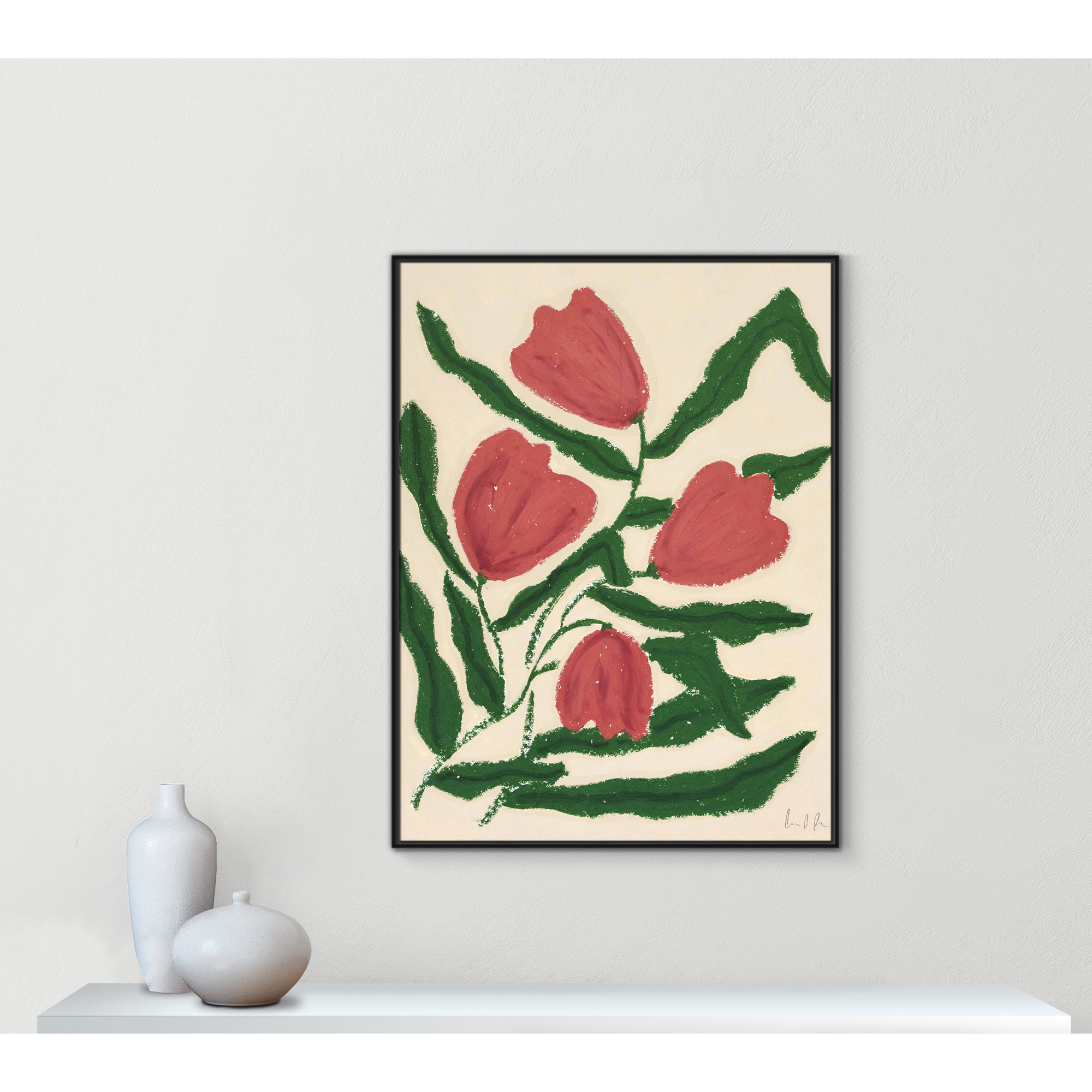 Red Tulips  Print by Camilla Bergqvist, 49.5" H x 37.5" W, Black