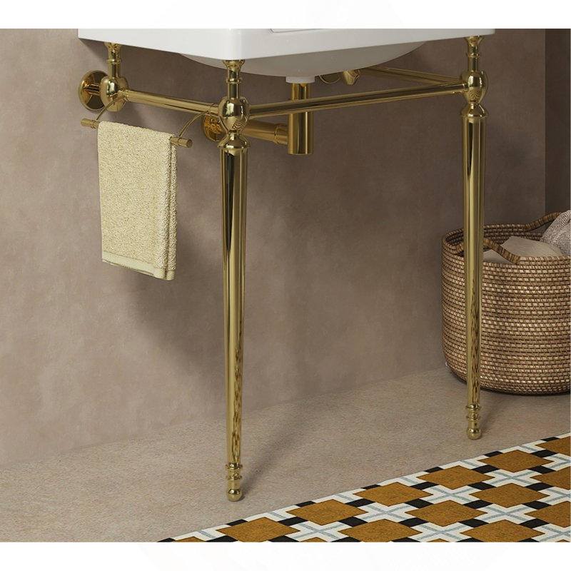 Pied de console de salle de bain autoportant en fer, sans lavabo et robinet, or, Doré, 26"