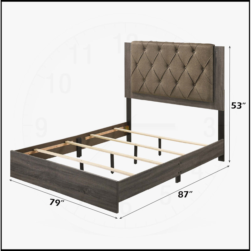 Lit EK avec tête de lit capitonnée et structure en bois robuste Avantika