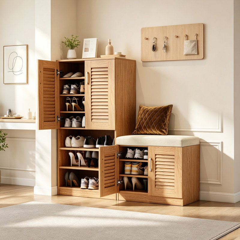 Armoire de rangement multifonctionnelle pour chaussures avec banc et compartiments réglables pour un vestibule organisé