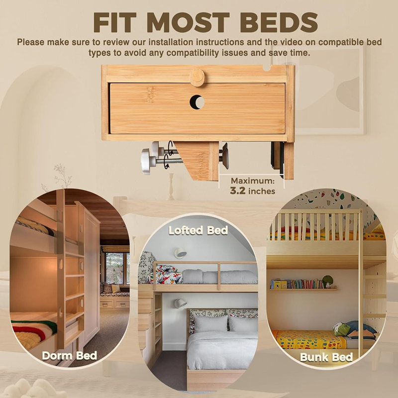 Natural Bedside Shelf With Drawers - For College D...