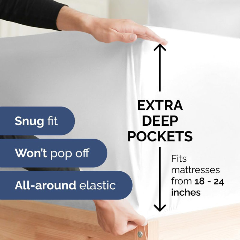 6 Piece Extra Deep Pocket Sheet Set, Cooling & Breathable Bed Sheets, Soft Hotel Luxury Bedding, Fits 18–24 Inch Mattress