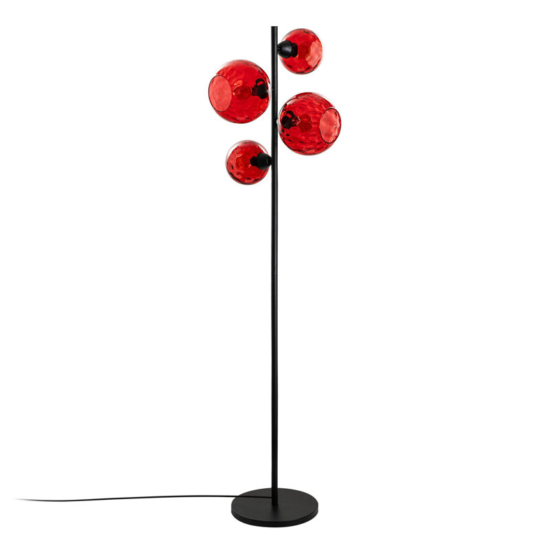 Modern Black Floor Lamp with Metal Body & Glass Cap, 13.8 x 13.8 x 65.0 inches | Socket Type: 4 x E27 Max 40W (Bulb Not Included) | Stylish Lighting for Living Room, Bedroom, & Office Decor, IP20 Rated
