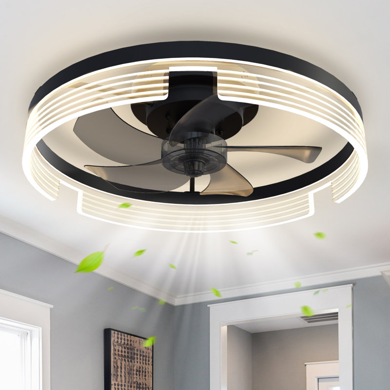 Bonin 20'' Indoor flush mount ceiling fan with light, indoor remote control ceiling fans with lights, White, 11.02"