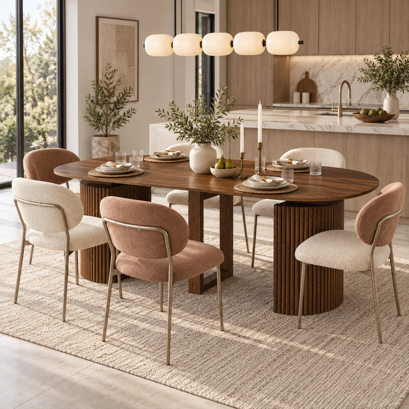 Table de salle à manger extensible de 112,3 cm à 337,3 cm pour 4 à 10 personnes, table ronde à ovale avec support central renforcé