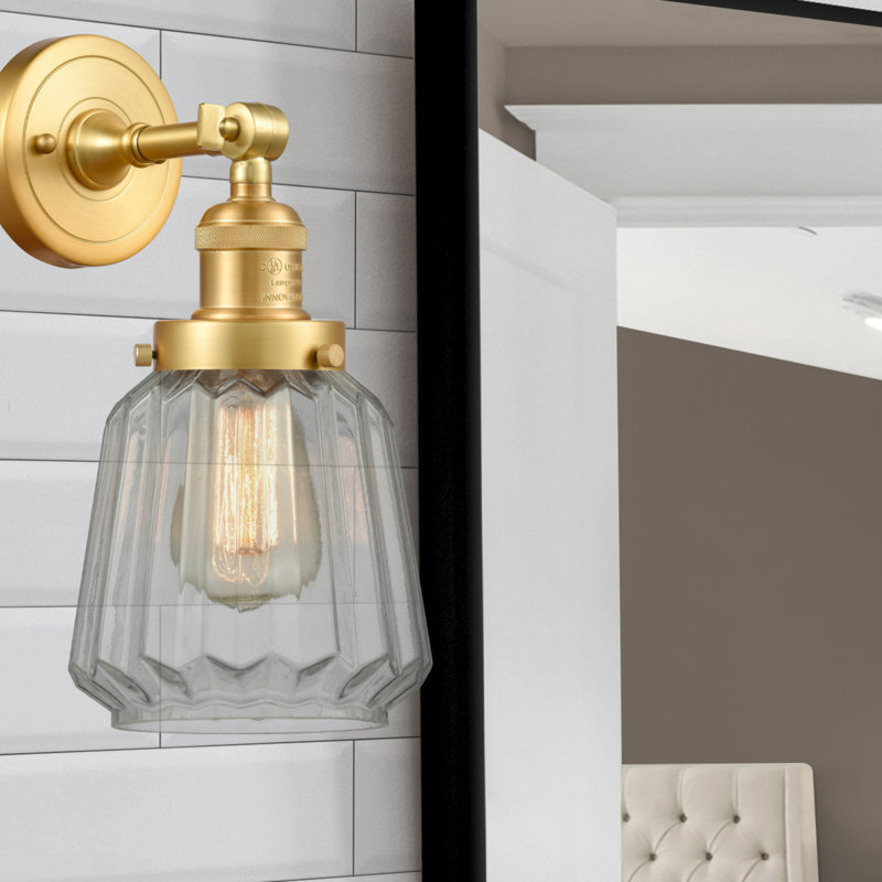 Vinson Armed Sconce, Clear, Satin Gold