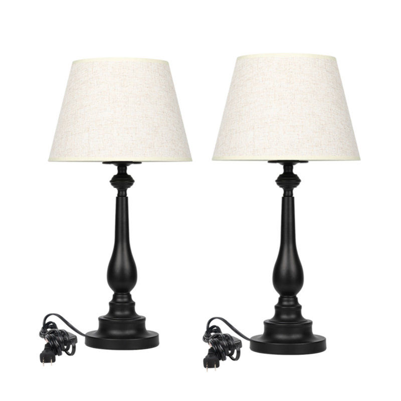 Lampe de bureau 2 pièces avec abat-jour en tissu noir