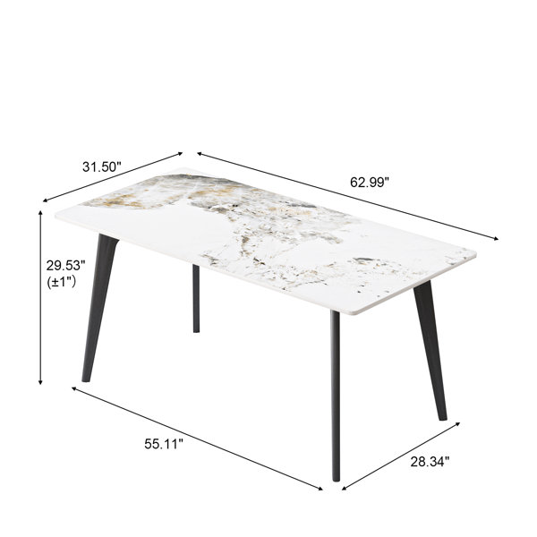 Ivy Bronx 64.84" Modern Black Dining Table, Sintered Stone Top, Metal ...