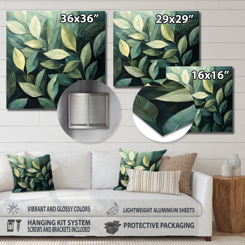 Feuillage olive vert feuillage collage I - feuilles, impression sur métal, H 16 po x l 16 po