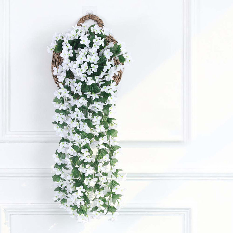 Decorative Wall Hanging Artificial Violet Vine Plant, White
