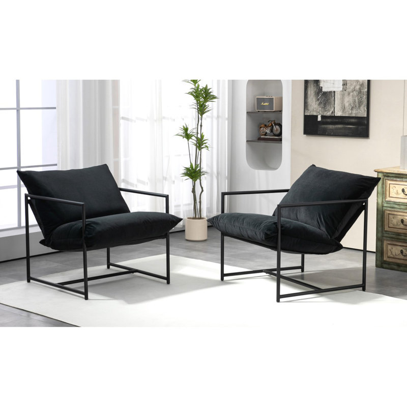 Fauteuil d'appoint élégant en velours moderne, fauteuil inclinable contemporain à structure en métal avec coussin de siège profond pour bureau à domicile