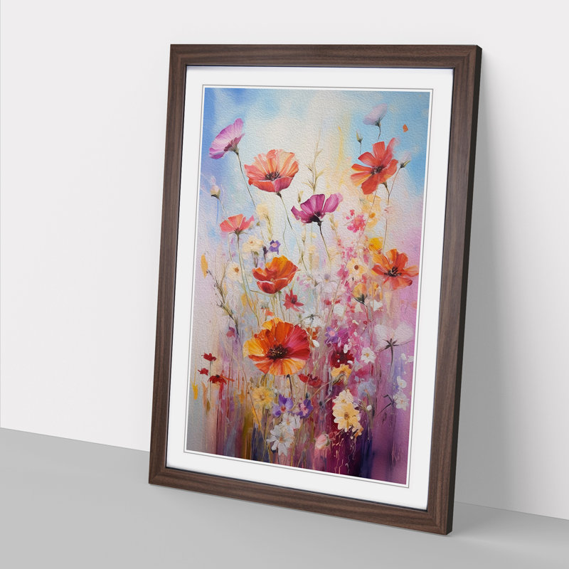 Wildflowers Gestural Art - Framed Print, Walnut Framed, 64cm H x 46cm W