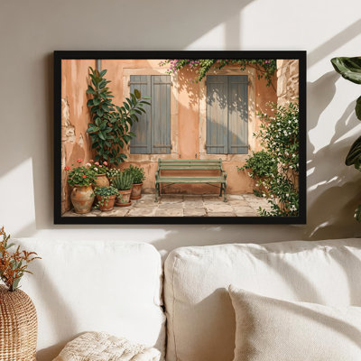 Toile noire encadrée en bois noir pour salon, chambre à coucher, bureau ou vestibule - décoration murale décorative avec jardin rustique