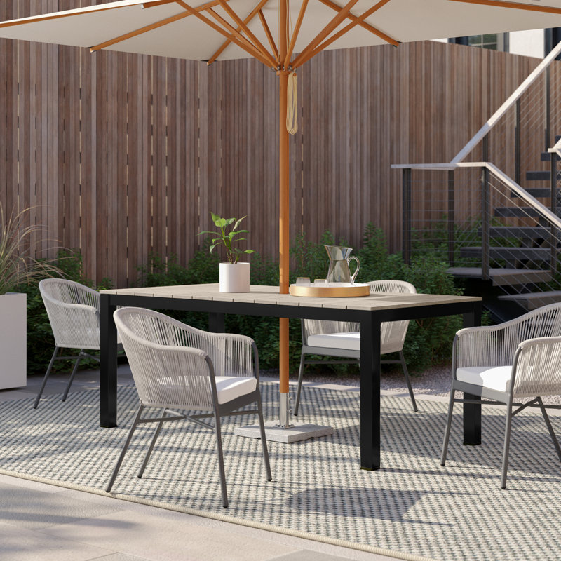 Reginald Rectangular Outdoor Dining Table Umbrella Hole , 72 " W 36 " D, Black, Driftwood