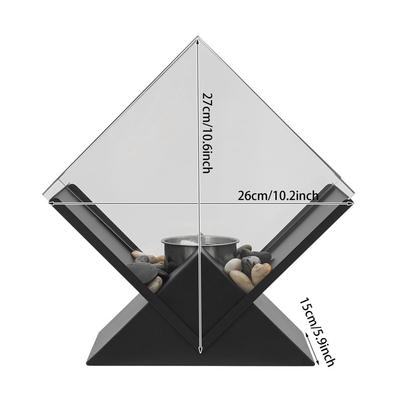 Tabletop Ethanol Fireplace, Modern Glass & Metal Mini Fire Pit For Indoor/Outdoor Decor And Ambiance