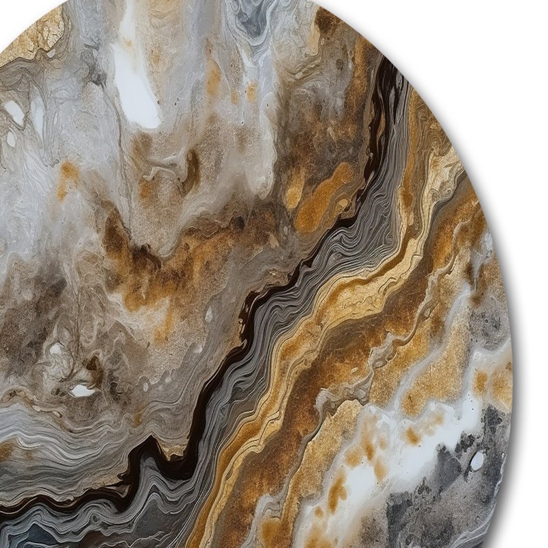 Or et gris A Marble Effect I - Art mural rond en marbre abstrait, H 23 po x l 23 po x P 1 po