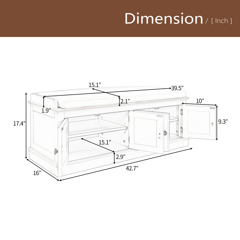 Banc de rangement avec 4 portes et tablettes réglables, banc à chaussures avec coussin amovible pour le salon, vestibule