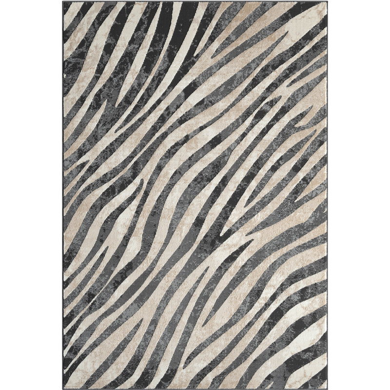 Tapis à motif zébré noir et beige à motif de zébrures Abani Rugs, Rectangle 8 pi 11 po x 12 pi