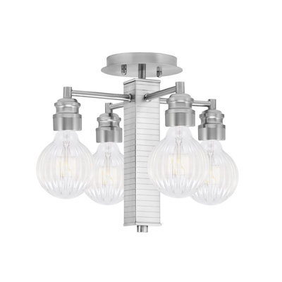 Edge 4 Light Semi-Flush Shown In Brushed Nickel Finish With Ribbed Clear LED Bulbs