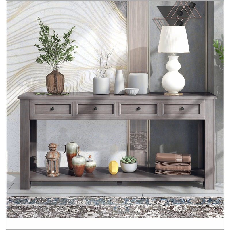 Console / canapé avec tiroirs de rangement et tablette inférieure pour le vestibule, Gris délavé