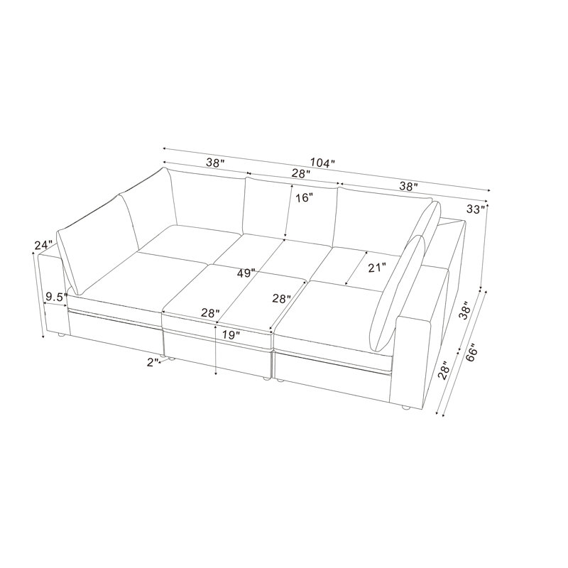 Canapé modulaire réversible en velours côtelé, L 104 po, Velours côtelé chameau
