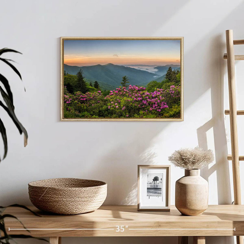 Blue Ridge Mountains View, 19 po x 13 po, Cadre flottant en bois naturel