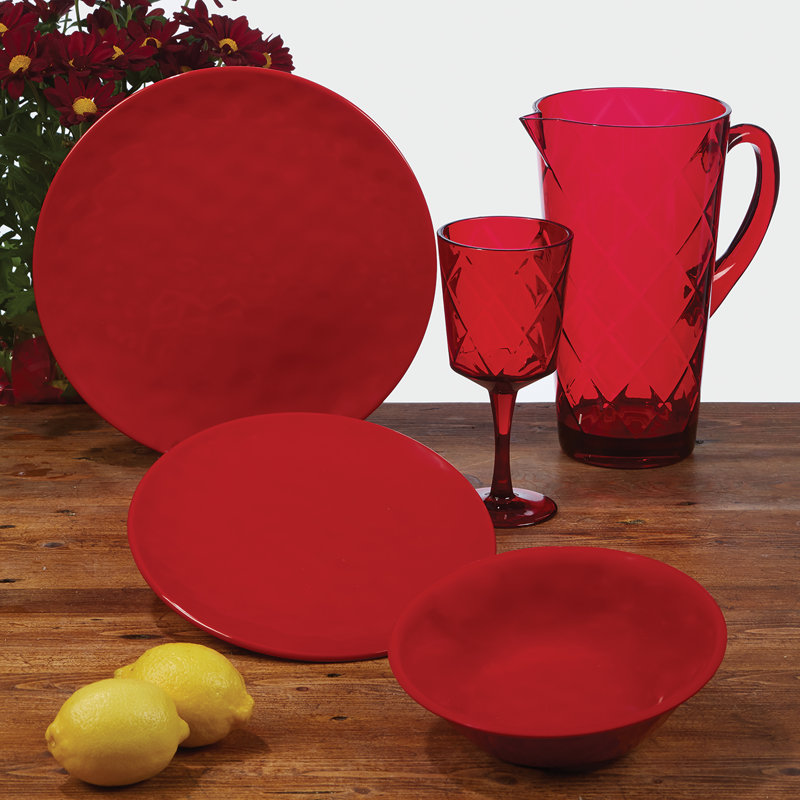 Red Melamine Outdoor Dinnerware Set, Service for 4
