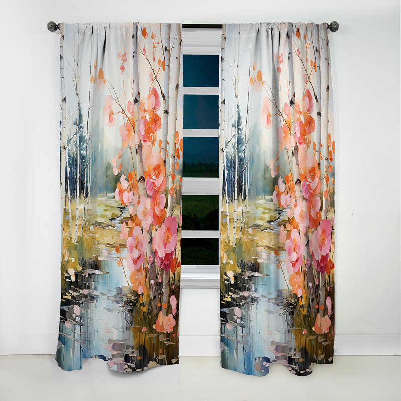 Birch Woods Spring Awakening VI - Rideau en bouleau - Rideau occultant à motif floral - 1 panneau, L 52 po x L 95 po