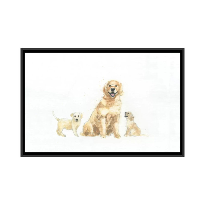Chien et chiots, impression sur toile tendue, H 40 po x l 60 po x P 1,5 po, Toile avec cadre noir, Pas de tapis