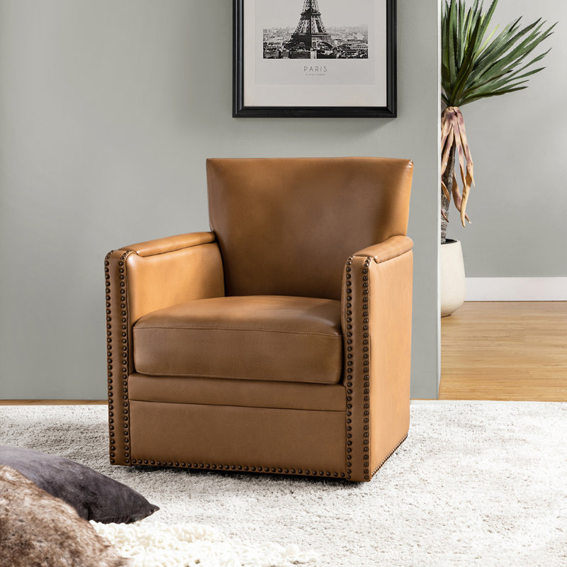 Fauteuil club pivotant en cuir Tessler, Cuir véritable chameau