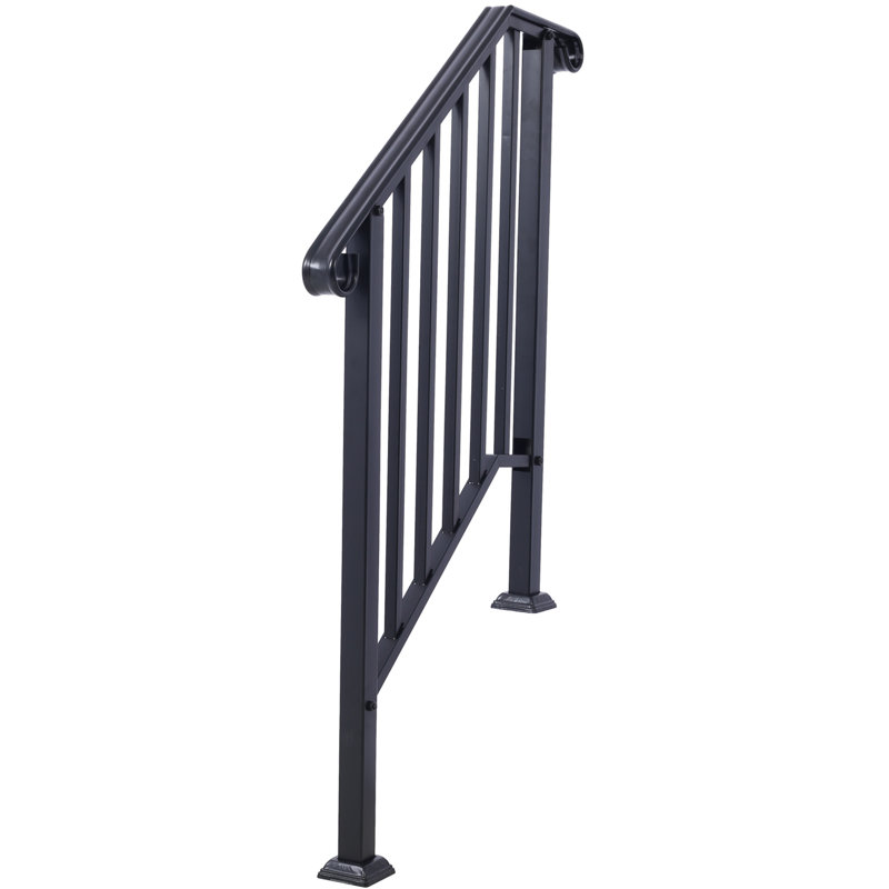 Rambarde monobloc en fer forgé noir à 2 ou 3 marches, 2 barreaux flexibles