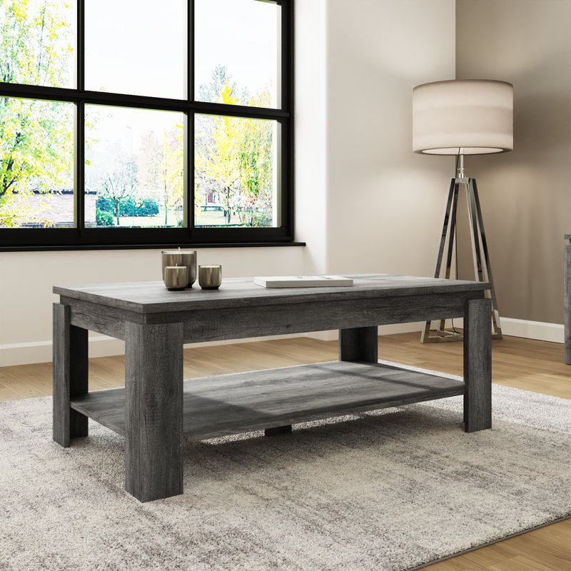 Allred Four Leg Coffee Table with Storage, Charcoal Grey
