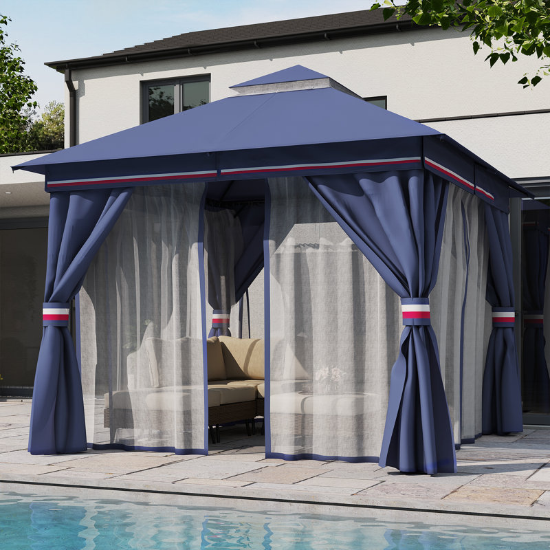 Pavillon de jardin en acier, Bleu classique, H 111,6 po x l 120 po x P 120 po